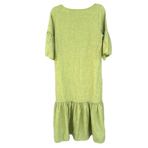 Bryn Walker Seraphina Dress 100% Linen Chartreuse Lagenlook Minimalist XS FLAW - Picture 2 of 15